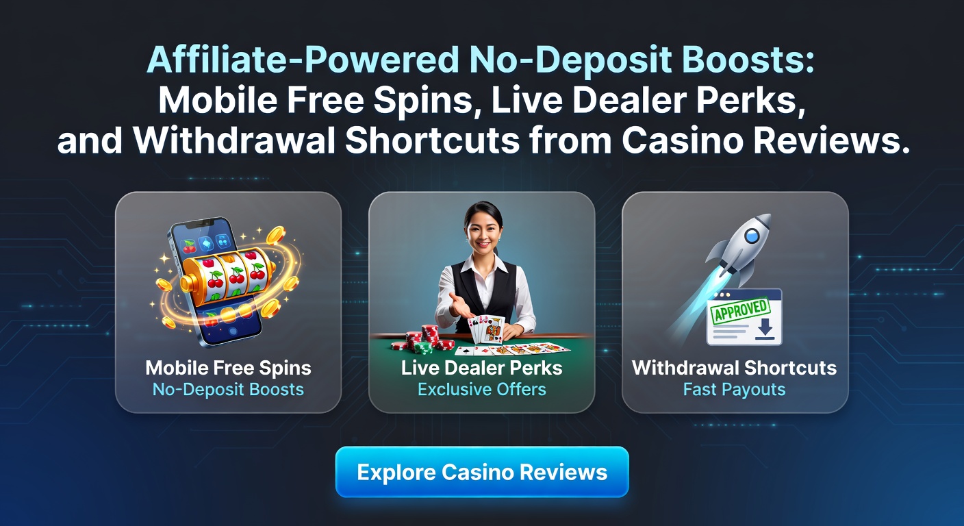Grafische weergave van affiliate-links die leiden naar no-deposit bonussen met mobiele spins en live dealer tafels