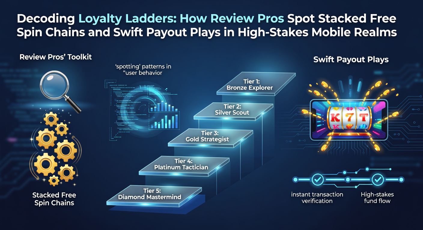 Grafische weergave van een loyalty ladder met opklimmende niveaus, free spin-iconen en mobiele casino-apps op de achtergrond