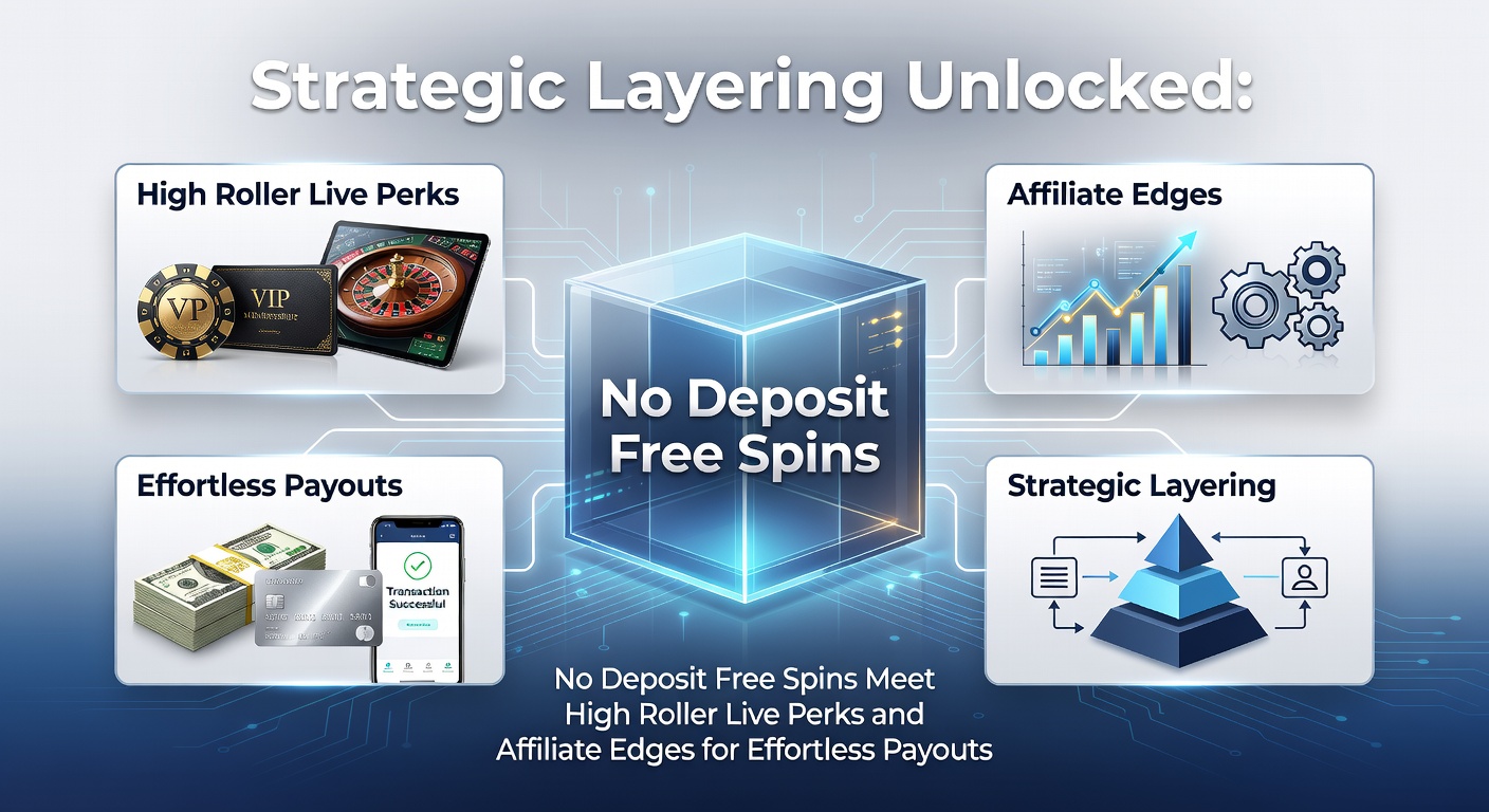 Grafische weergave van gestapelde casinobonussen met free spins, live dealer perks en affiliate iconen die naar een geldstroom leiden