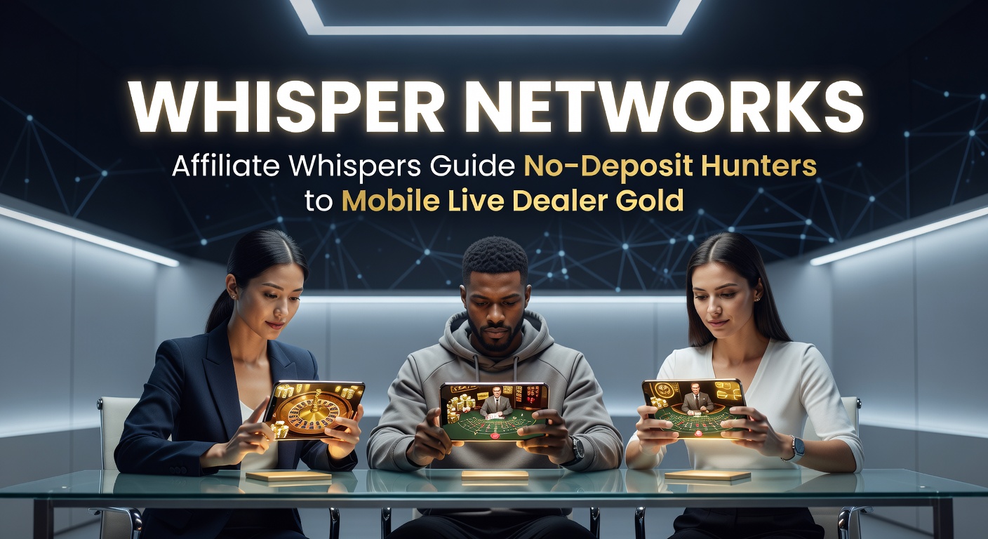 Groepschat op een smartphone met affiliate-tips over no-deposit bonussen en live dealer games, symboliserend geheime fluisternetwerken in de online gokscene